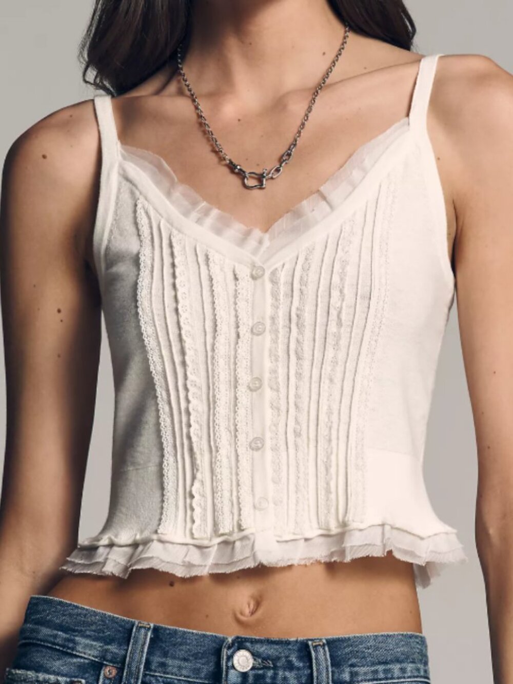 Anthropologie Beige Lace-Trim Knit Cami